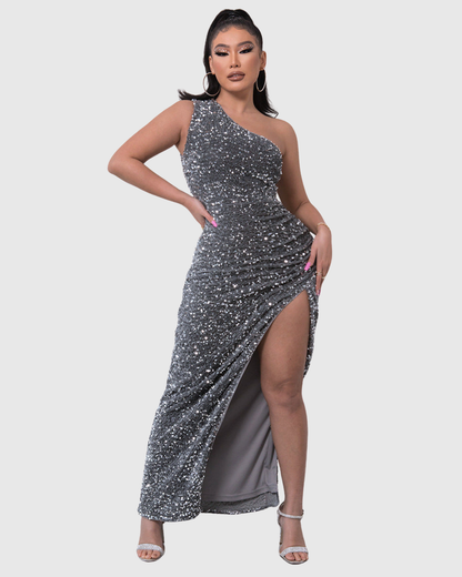 Alethea | Sequin Luxe One-Shoulder Evening Dress