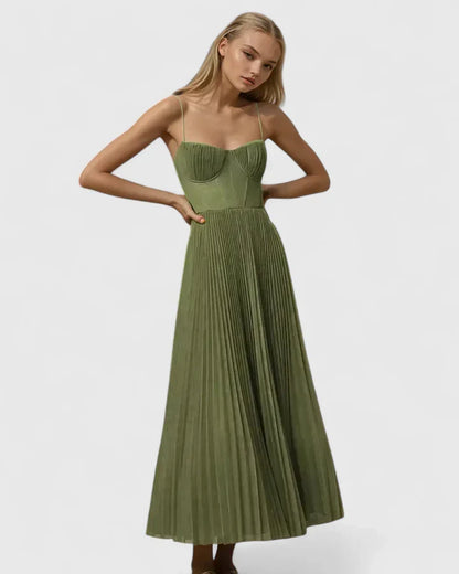 Calista | Olive Elegant Pleated Dress