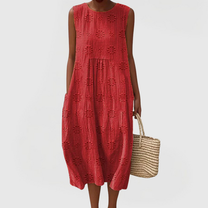Elegant Green Linen Dress With Pockets