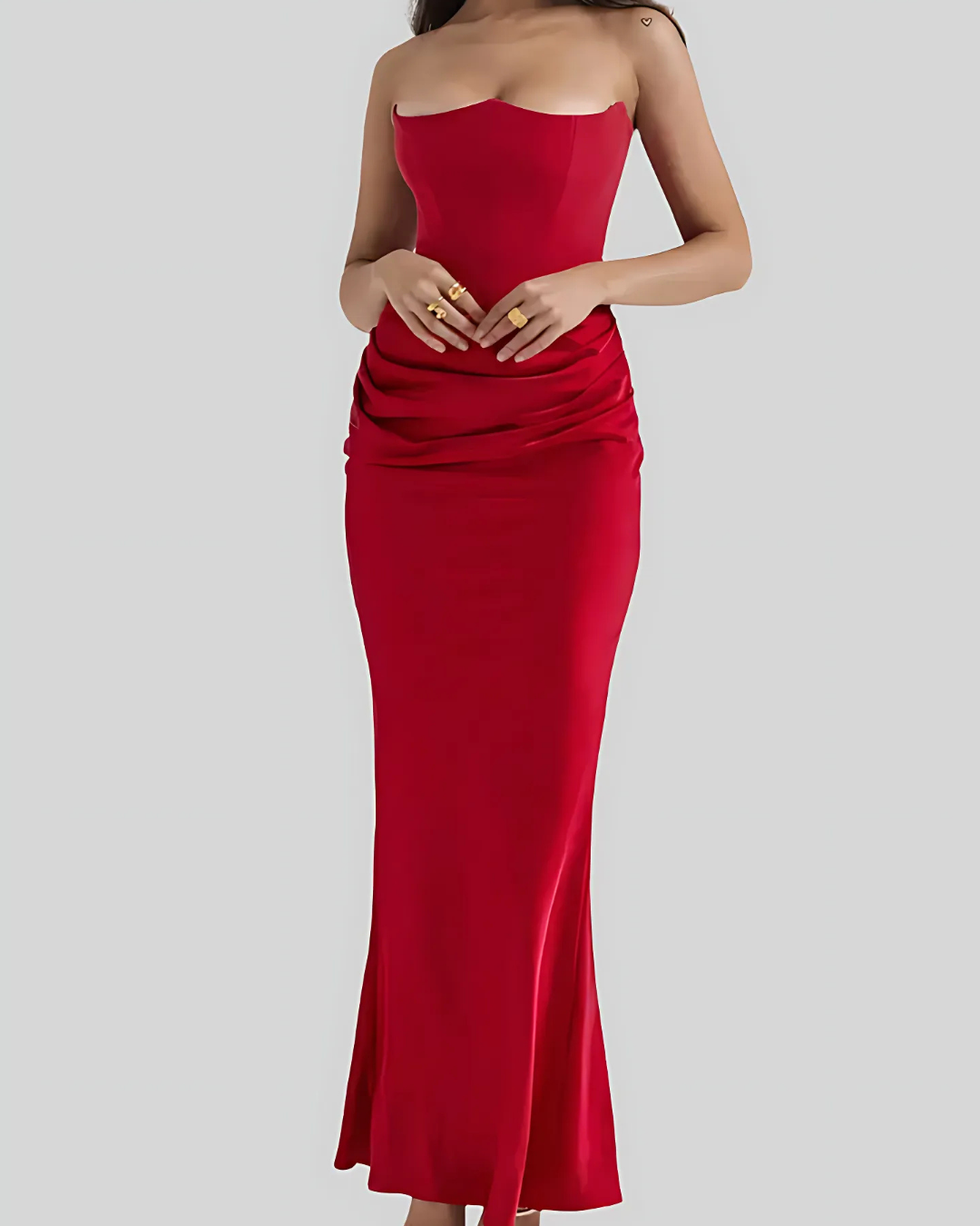 Astrid | Women’s Wedding Guest Draped Maxi Dress in Mauve Strapless Satin