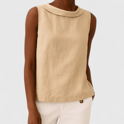 Calista | Elegant Top With Roll Collar - Light Blue Sleeveless