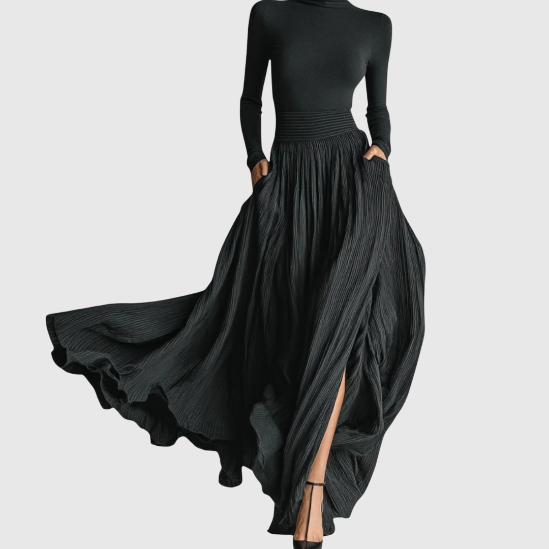 Calantha | Elegant Black High Waist Maxi Skirt Plus Shirt