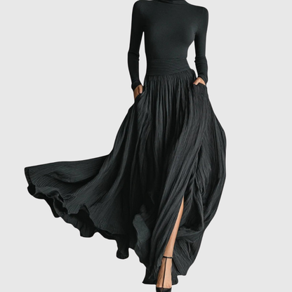 Calantha | Elegant Black High Waist Maxi Skirt Plus Shirt