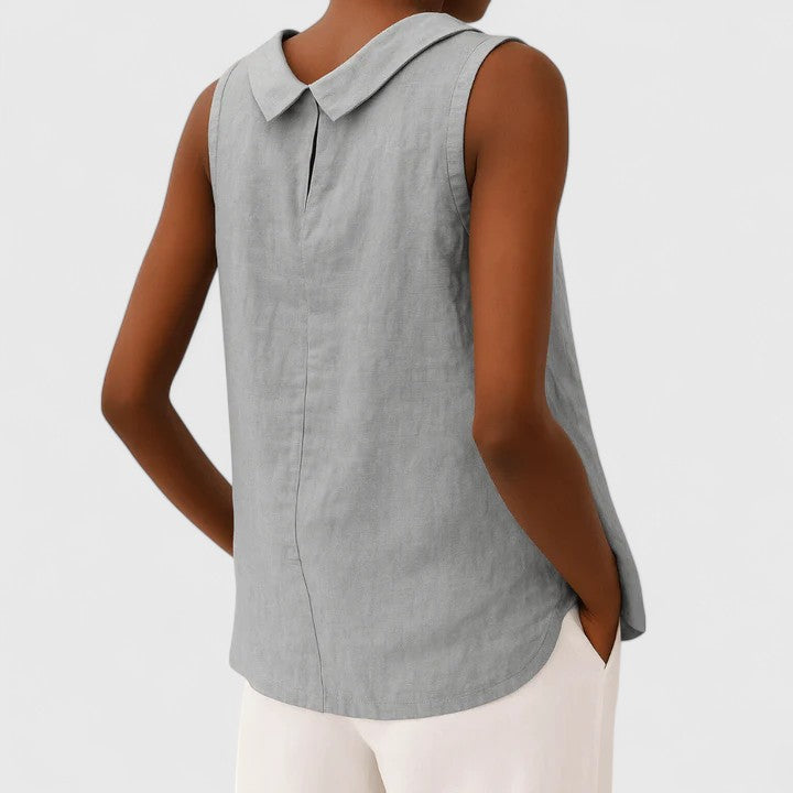 Calista | Elegant Top With Roll Collar - Light Blue Sleeveless