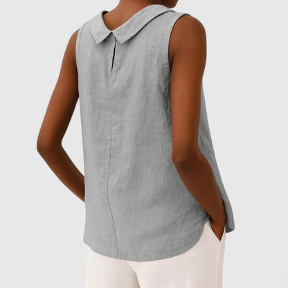 Calista | Elegant Top With Roll Collar - Light Blue Sleeveless