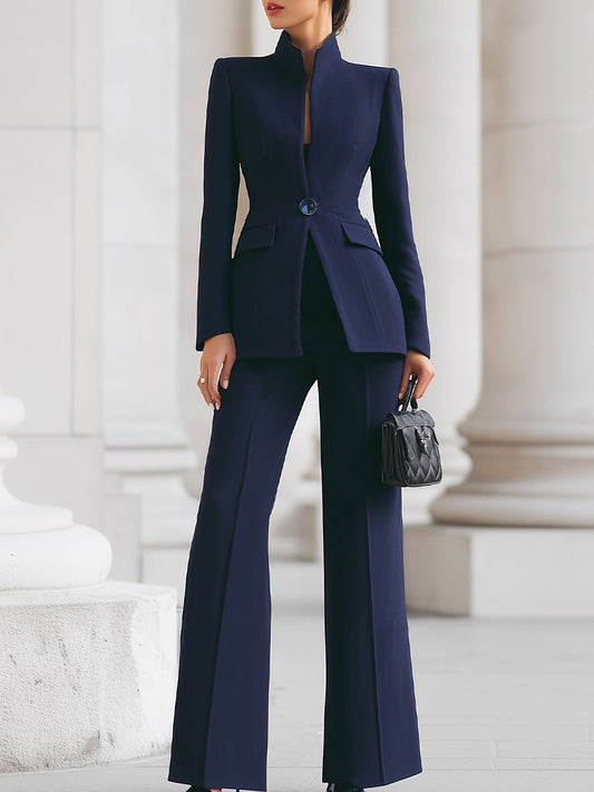 Calista | Navy Elegant Blazer & Trouser Suit Set