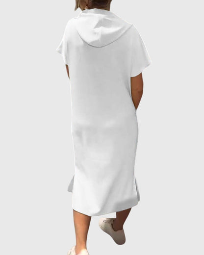 Alethea | Silk Casual Hoodie Dress in Burnt Orange