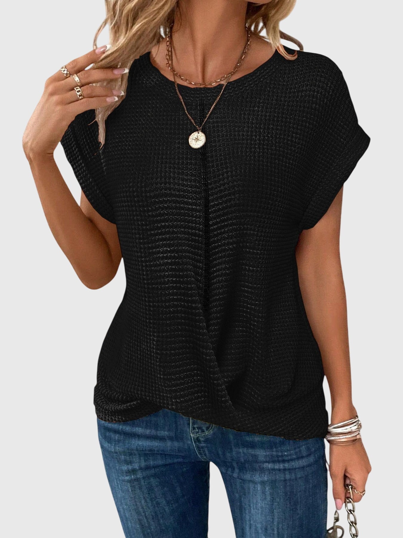 Aria | Elegant Burnt Orange Blouse with Crew Neck