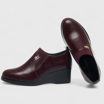 Calantha | Elegant Black Leather Wedge Shoes