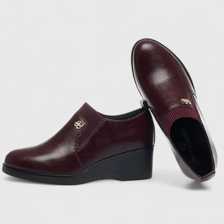 Calantha | Elegant Black Leather Wedge Shoes