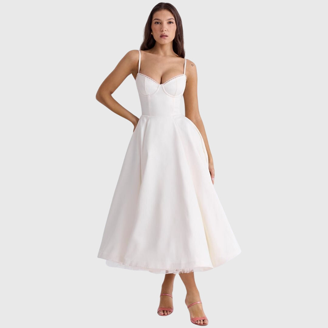 Alethea | Elegant Maxi Dress in Light Blue Satin