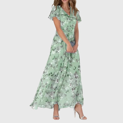 Astrid | Peach Floral Figure Flattering Dress