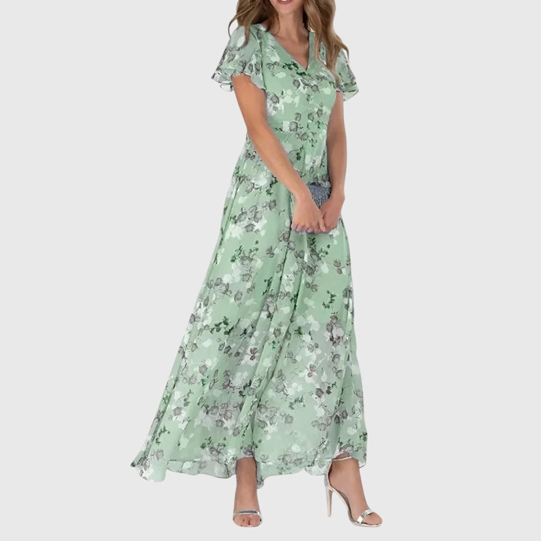 Astrid | Peach Floral Figure Flattering Dress