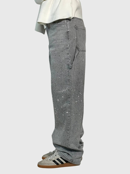 Astrid | Women’s Dark Blue Sparkle Diamond Denim Pants