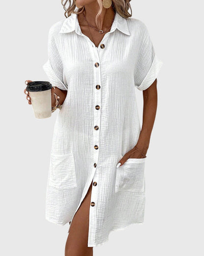 Elegant White Short Sleeve Comfortable Dress