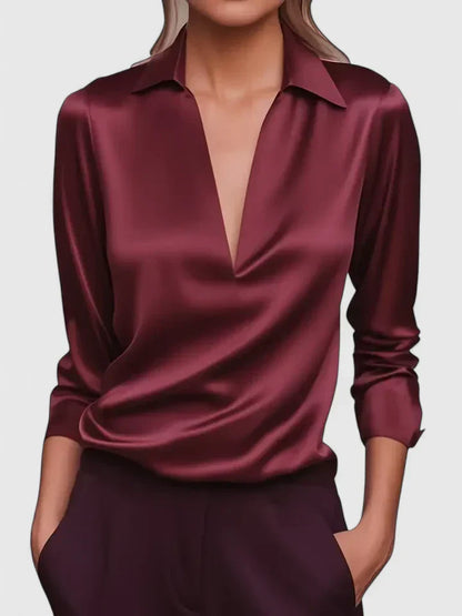 Alethea | Silk Sophisticated Blouse with Deep V-Neck