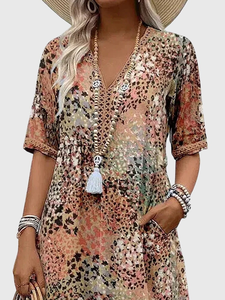 Alethea | Elegant Floral Short Sleeve Midi Dress