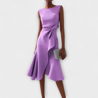 Astrid | Women’s Draped Asymmetric Red Midi Dress