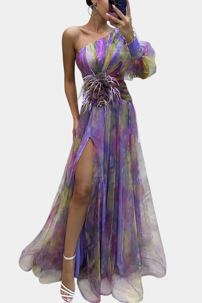 Calantha | Elegant Maxi Dress in Floral Tie-Dye Chiffon