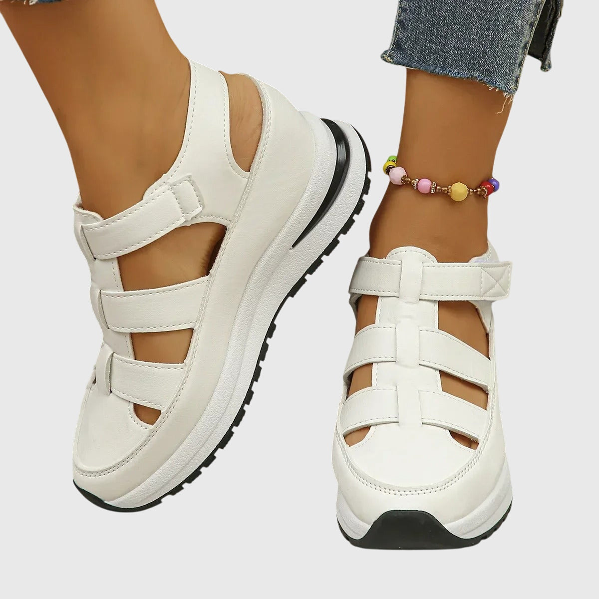 Alethea | Black Leather Orthopedic Sandals