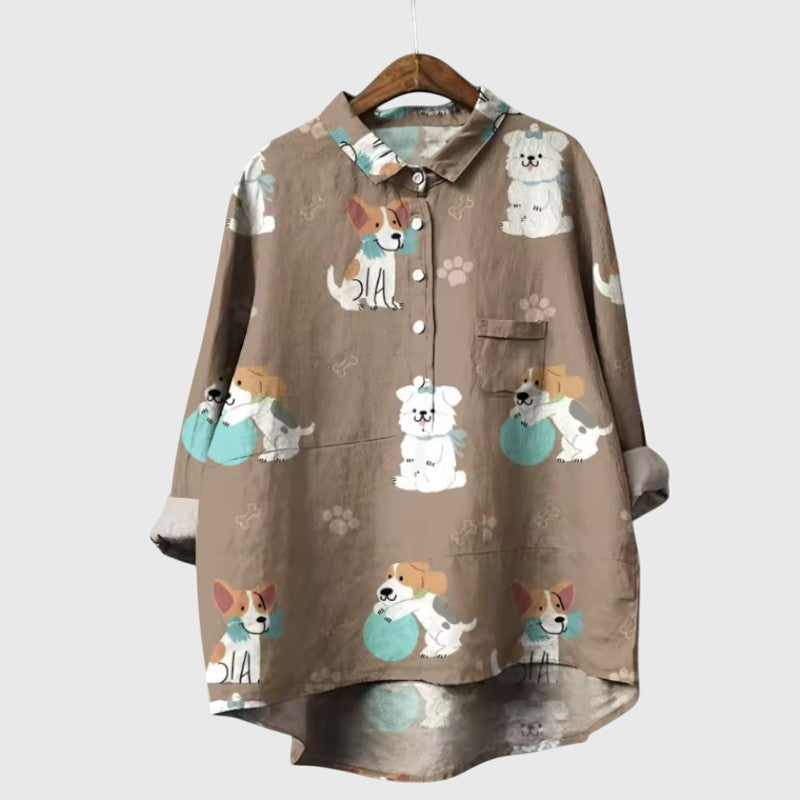 Alethea | Mint Green Dog Print Blouse