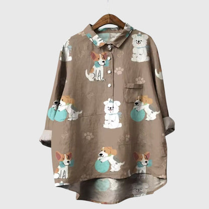 Alethea | Mint Green Dog Print Blouse