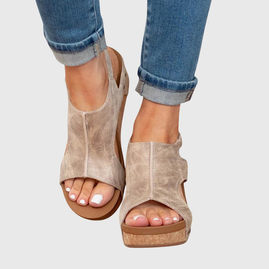 Calista | Beige Suede Orthotic Wedge Sandals