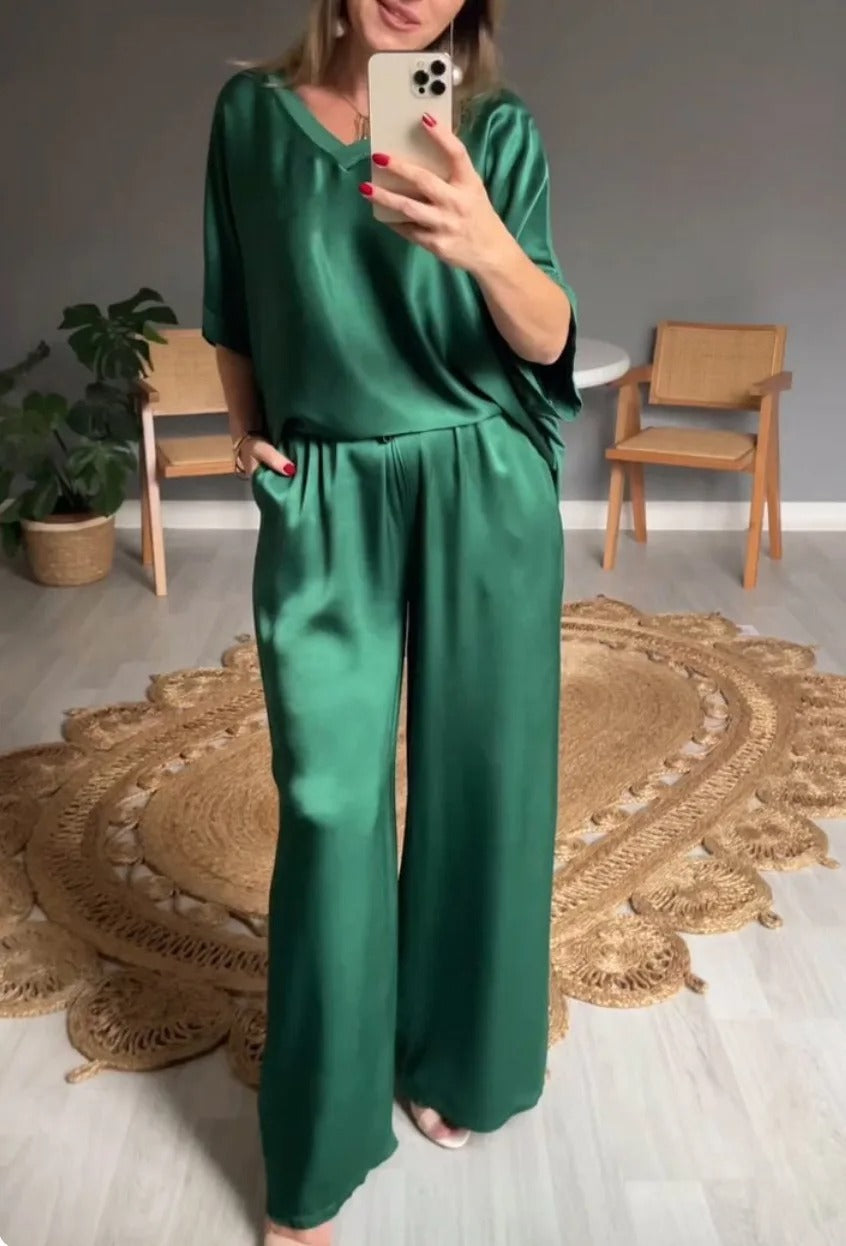 Astrid | Women’s Black Chiffon Two-Piece Wide-Leg Set