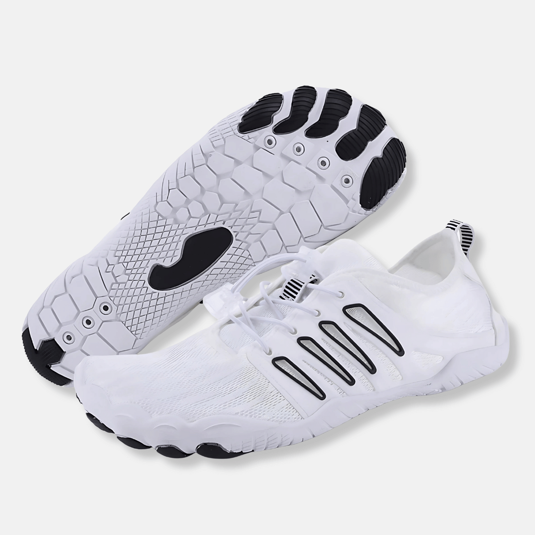 Kairos | Unisex Lightweight Quick Dry Barefoot Aqua Shoes in White with Turquoise Accents