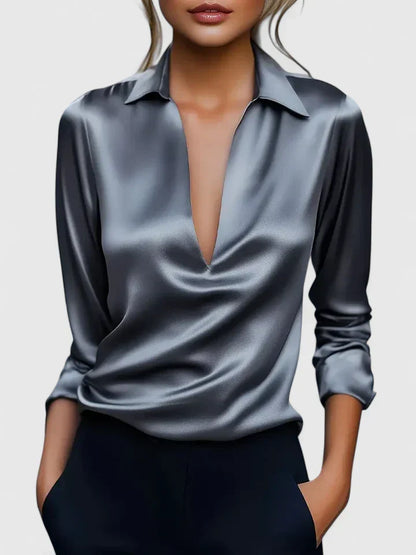 Alethea | Silk Sophisticated Blouse with Deep V-Neck