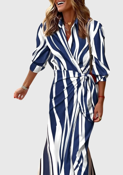 Alethea | Vibrant Satin Elegant Wrap Dress With Print