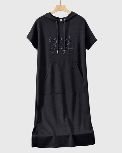Alethea | Silky Casual Hoodie Dress in Burnt Orange