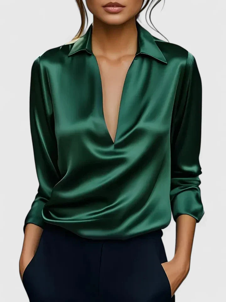 Alethea | Silk Sophisticated Blouse with Deep V-Neck
