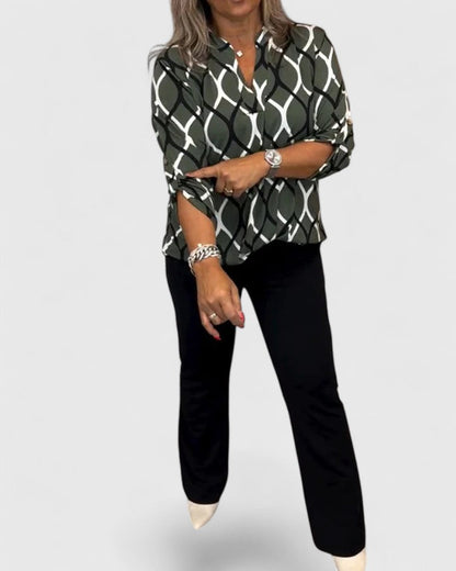 Astrid | Navy Patterned Elegant Blouse