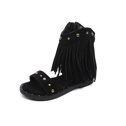 Calanthe | Luxury Black Fringed Elegant Sandals