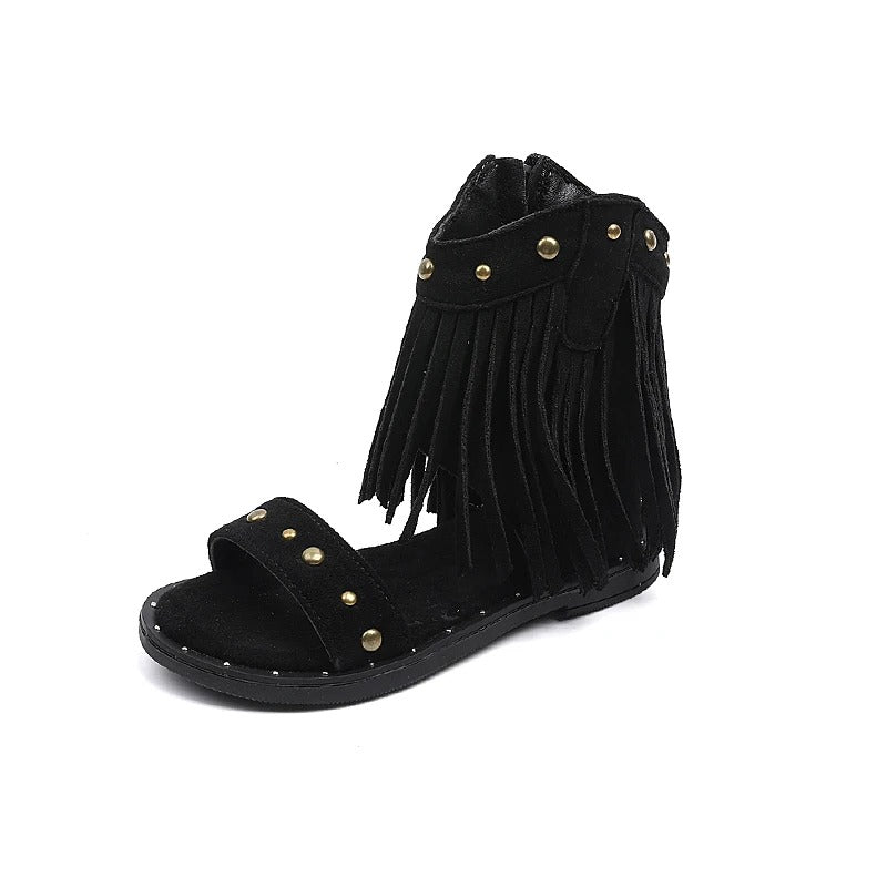 Calanthe | Luxe Black Fringe Elegant Sandals