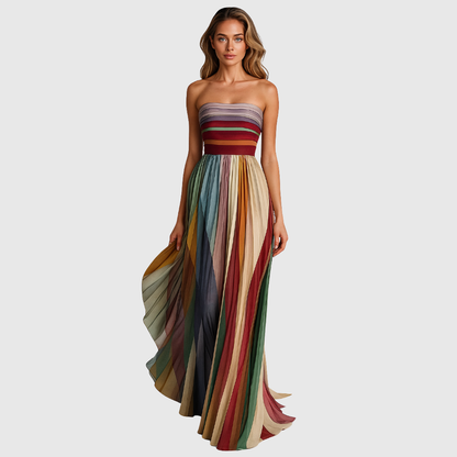 Calantha | Multicolored Strapless Chic Long Dress With Elegant Details