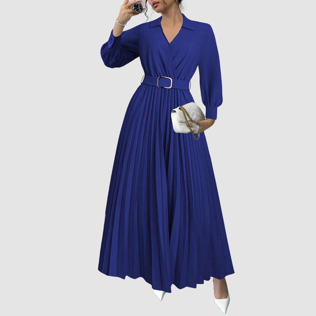 Aurelia | Elegant Black Pleated Everyday Elegance Dress