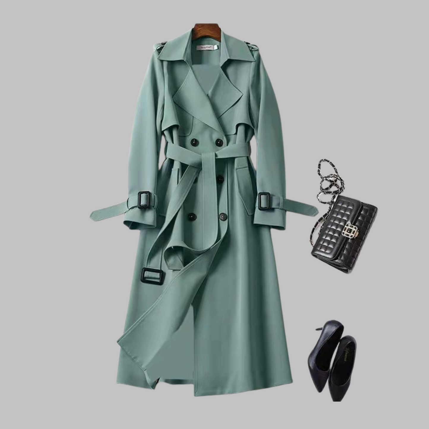 Astrid | Elegant Black Knee-Length Loose Fit Trench Coat