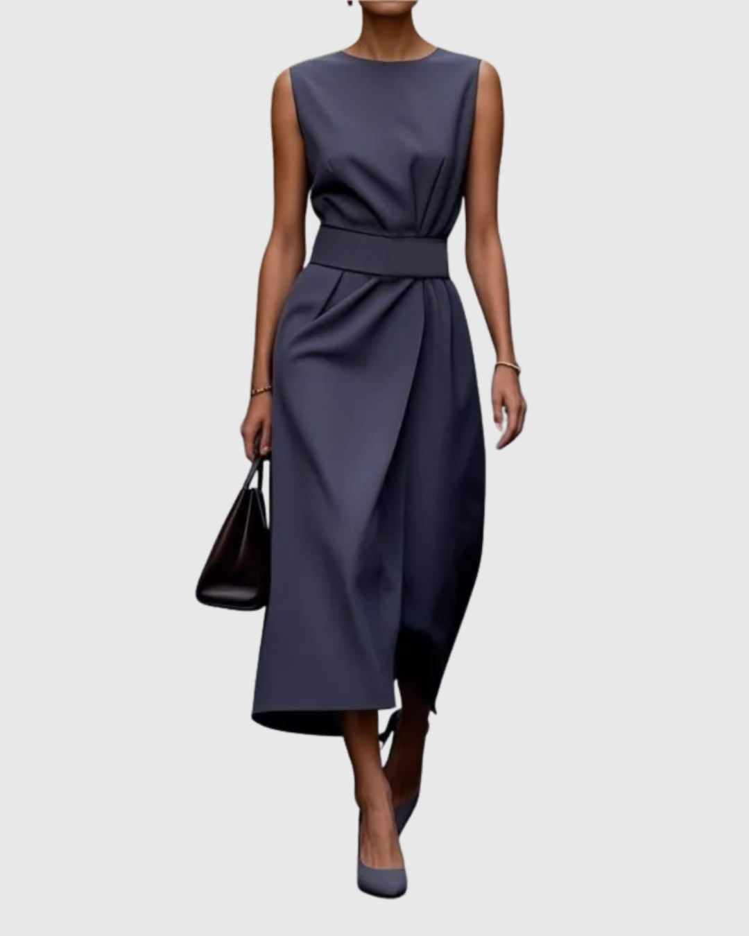 Aurelia | Elegant Round Neck Dress in Burnt Orange