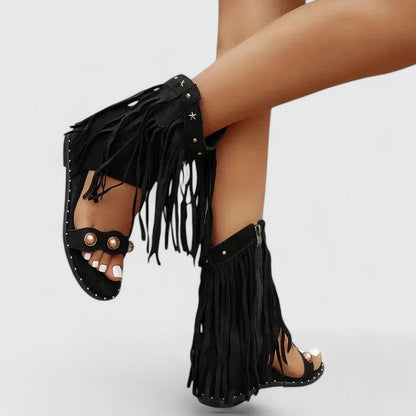 Calista | Black Fringed Elegant Sandals