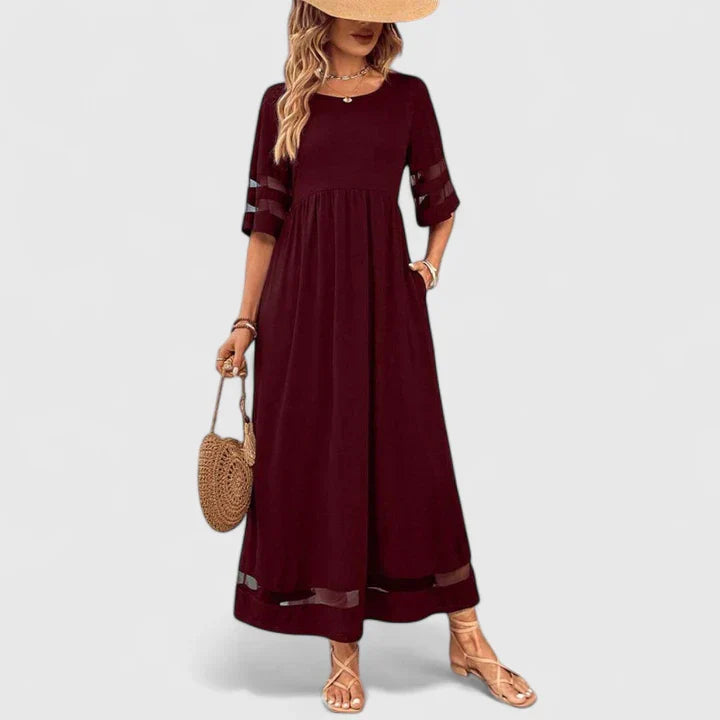 Calantha | Elegant Burgundy Midi Dress