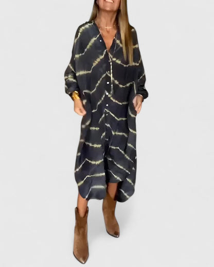 Astrid | Elegant Boho Black Gold Striped Maxi Dress