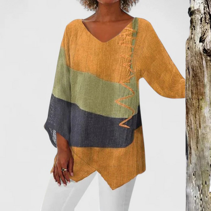Calista | Red Colorblock Sophisticated V-Neck Tunic