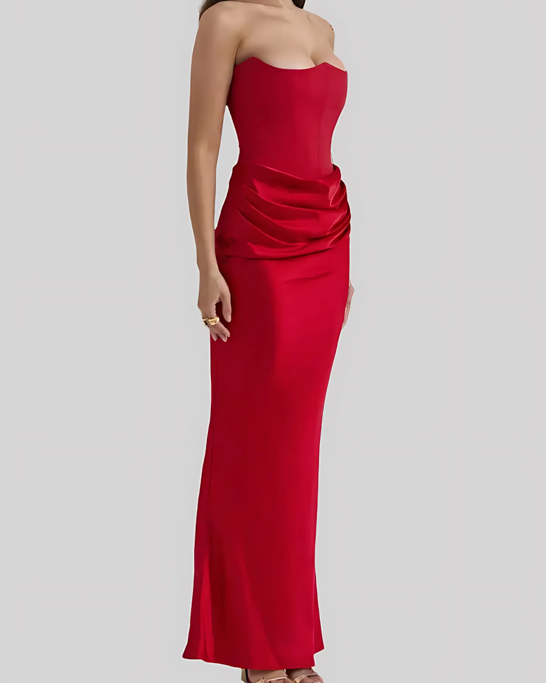 Astrid | Women’s Wedding Guest Draped Maxi Dress in Mauve Strapless Satin