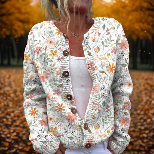 Willow | Floral White Flowers Print Cardigan