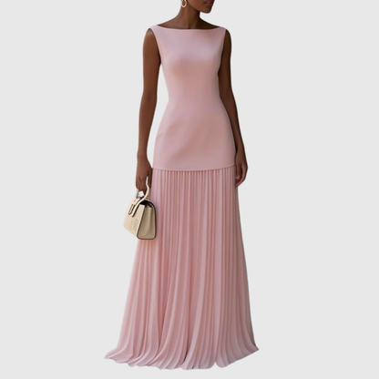 Calantha | Elegant Light Blue Sleeveless Dress With Flowing Pleats