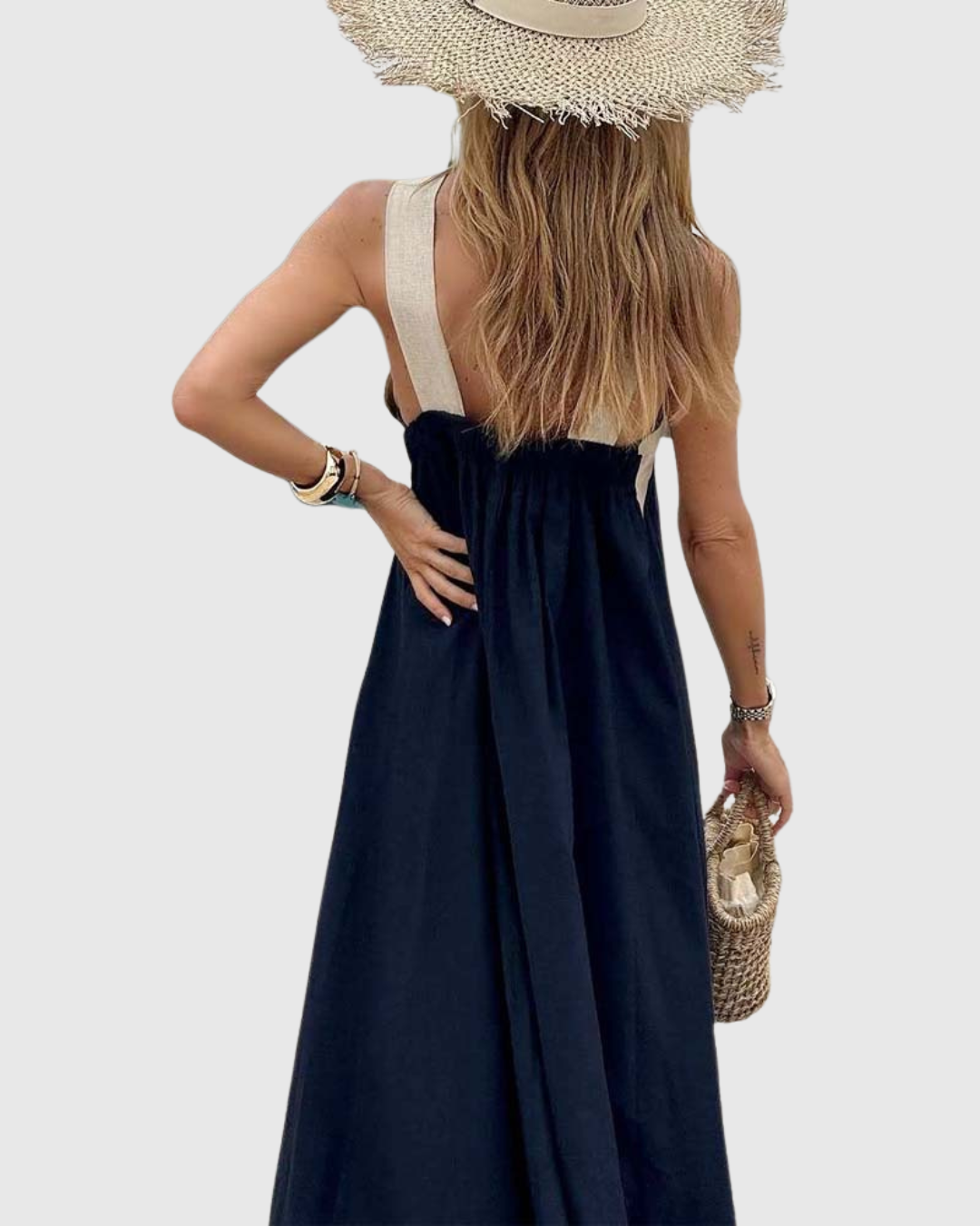 Calantha | Elegant White & Black Cross-Neck Dress