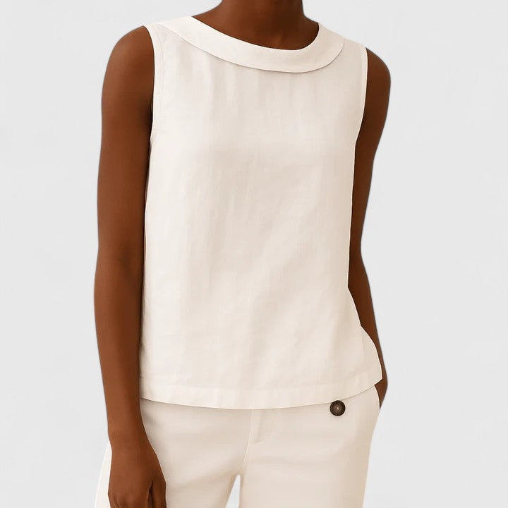 Calista | Elegant Top With Roll Collar - Light Blue Sleeveless