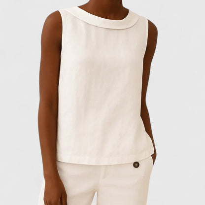 Calista | Elegant Top With Roll Collar - Light Blue Sleeveless